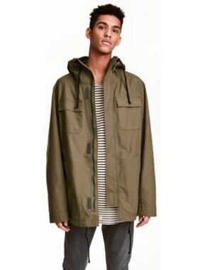 Olive Green Hooded Canvas Utility Feld Jacket from H&M Divided Size L brand New